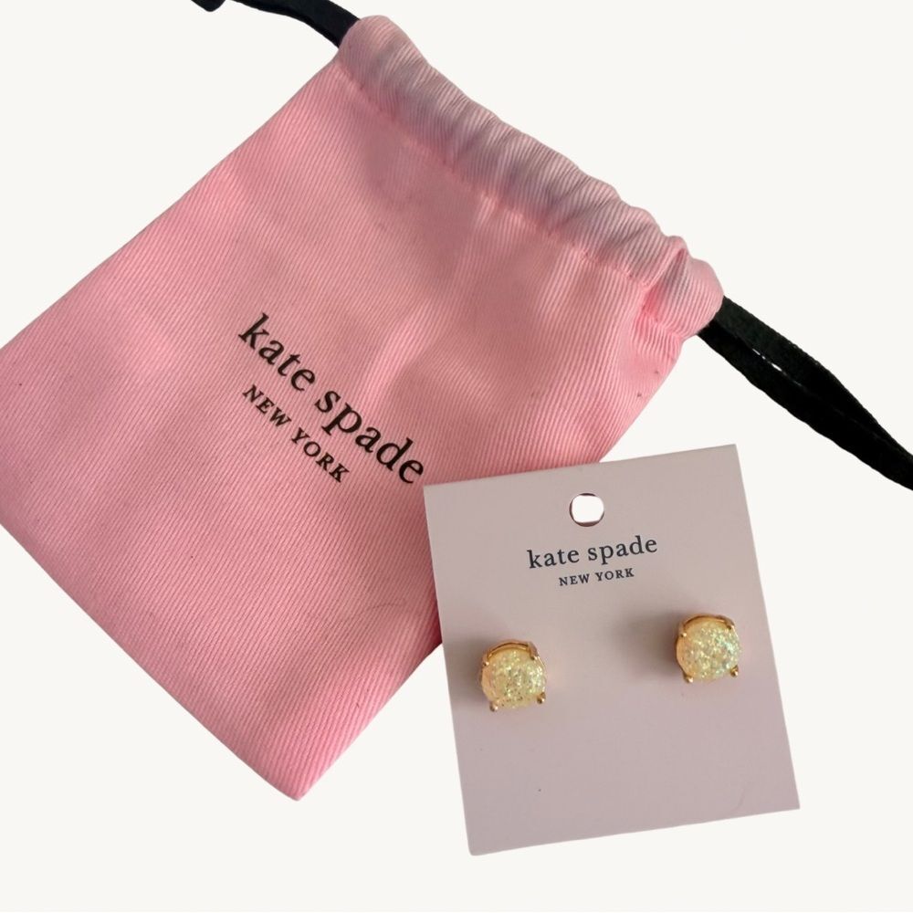 Kate Spade Opal Glitter Stud Earrings Gold Tone NWT Jewelry Gift Idea